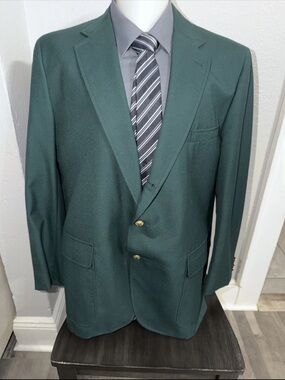 Vintage Corbin Blazer Mens Hunter Green Gold Button Wool Suit